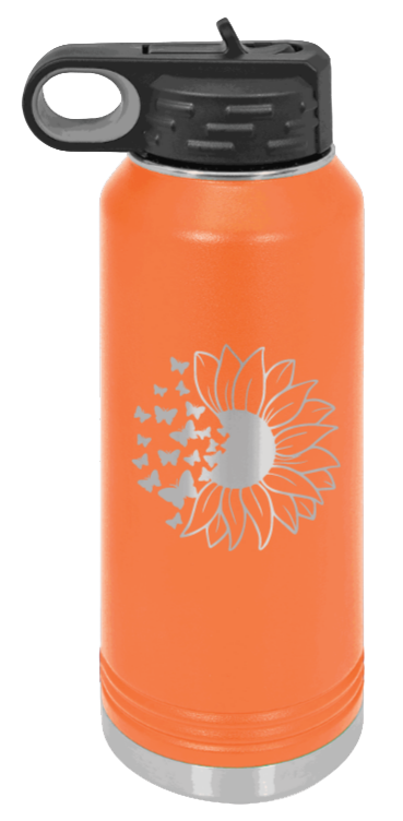 Butterfly Sunflower - 32oz Water Bottle Laser Engraved- Orange