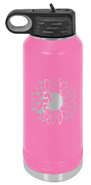 Butterfly Sunflower - 32oz Water Bottle Laser Engraved- Pink