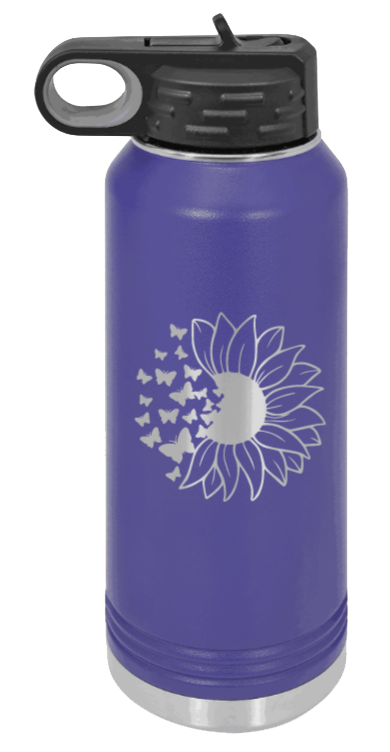 Butterfly Sunflower - 32oz Water Bottle Laser Engraved- Purple