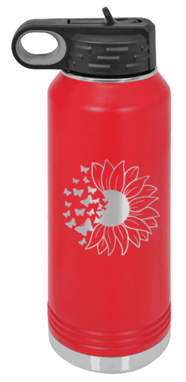 Butterfly Sunflower - 32oz Water Bottle Laser Engraved- Red