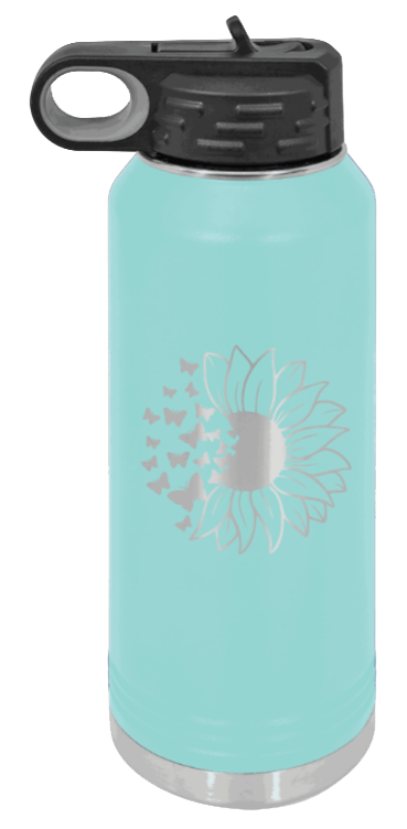 Butterfly Sunflower - 32oz Water Bottle Laser Engraved- Teal