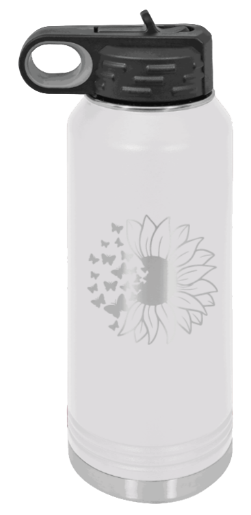 Butterfly Sunflower - 32oz Water Bottle Laser Engraved- White