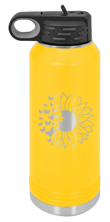 Butterfly Sunflower - 32oz Water Bottle Laser Engraved- Yellow