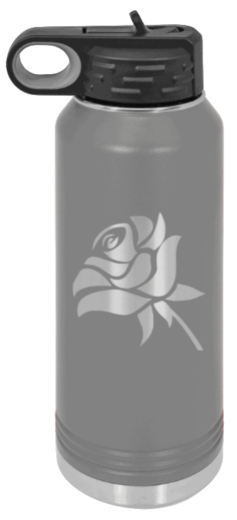 Rose - 32oz Water Bottle Laser Engraved- Dark Grey