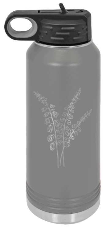 Blue Bells - 32oz Water Bottle Laser Engraved- Dark Grey