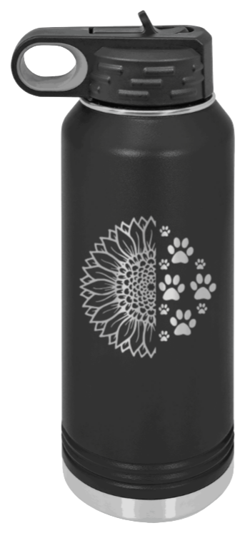 Sunflower Paws - 32oz Water Bottle Laser Engraved- Black