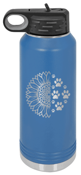 Sunflower Paws - 32oz Water Bottle Laser Engraved- Royal Blue