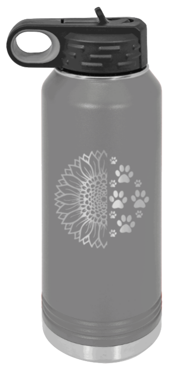 Sunflower Paws - 32oz Water Bottle Laser Engraved- Dark Grey