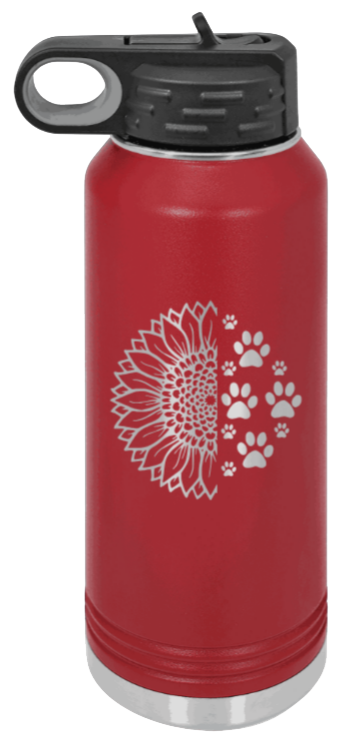 Sunflower Paws - 32oz Water Bottle Laser Engraved- Maroon