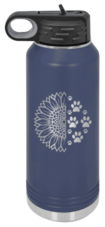 Sunflower Paws - 32oz Water Bottle Laser Engraved- Navy