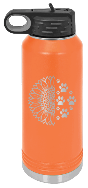 Sunflower Paws - 32oz Water Bottle Laser Engraved- Orange