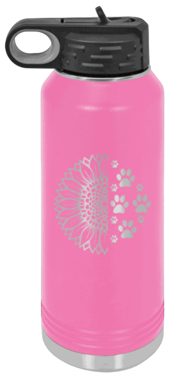 Sunflower Paws - 32oz Water Bottle Laser Engraved- Pink