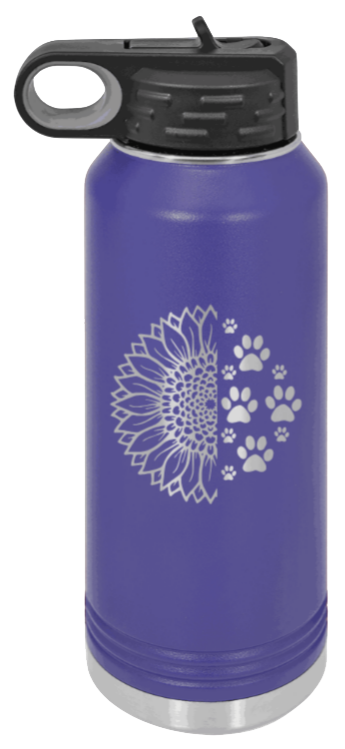Sunflower Paws - 32oz Water Bottle Laser Engraved- Purple
