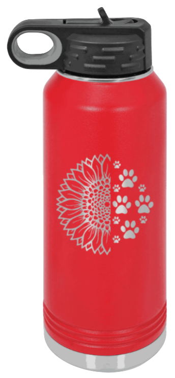 Sunflower Paws - 32oz Water Bottle Laser Engraved- Red