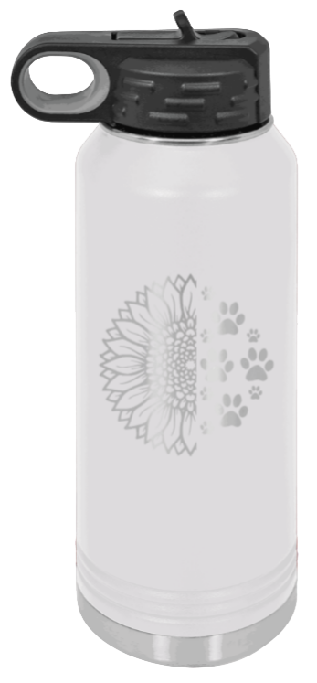 Sunflower Paws - 32oz Water Bottle Laser Engraved- White