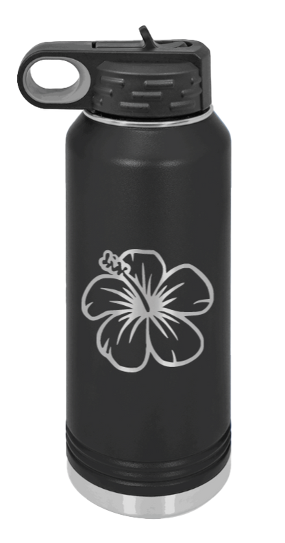 Hibiscus Flower - 32oz Water Bottle Laser Engraved- Black