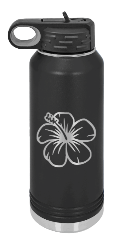 Hibiscus Flower - 32oz Water Bottle Laser Engraved- Black