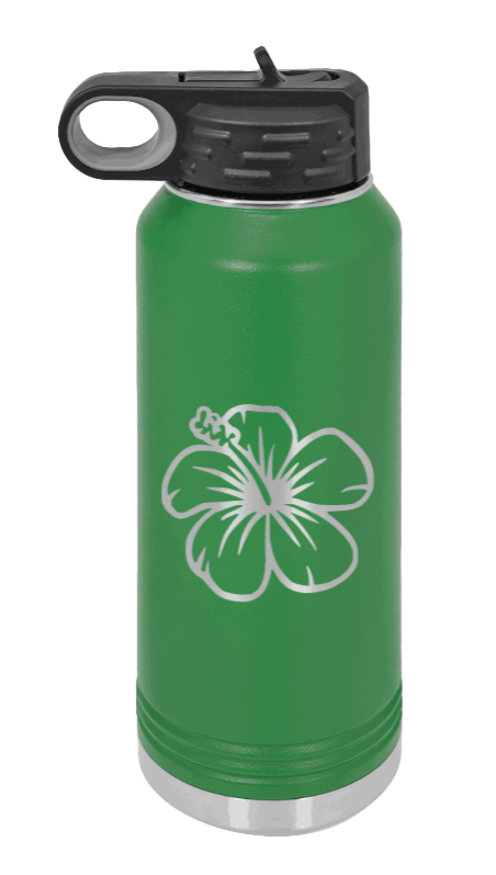 Hibiscus Flower - 32oz Water Bottle Laser Engraved- Green