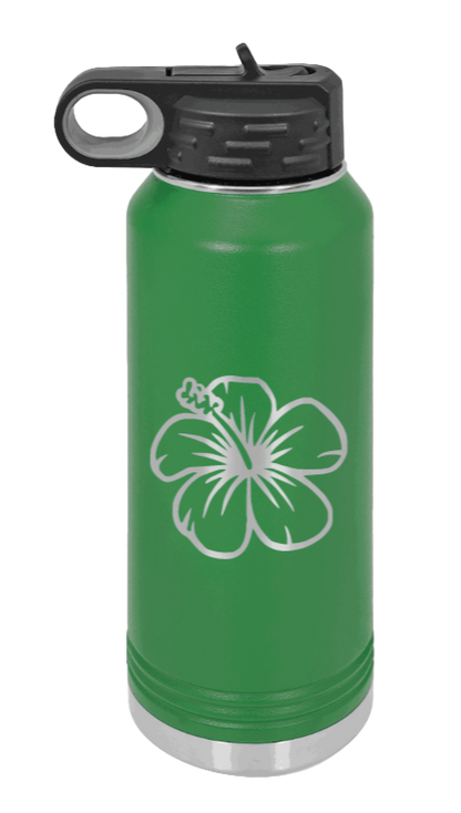 Hibiscus Flower - 32oz Water Bottle Laser Engraved- Green