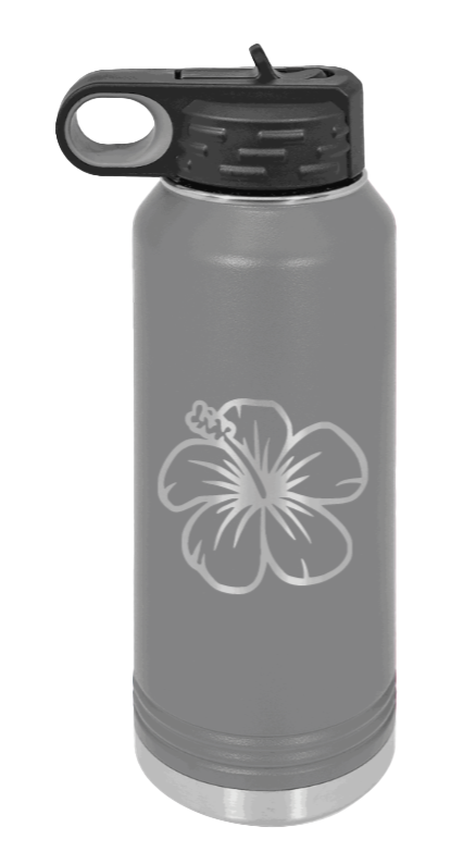 Hibiscus Flower - 32oz Water Bottle Laser Engraved- Dark Grey