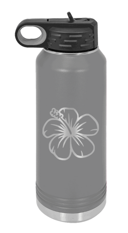 Hibiscus Flower - 32oz Water Bottle Laser Engraved- Dark Grey
