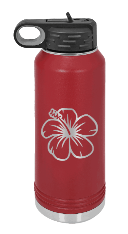 Hibiscus Flower - 32oz Water Bottle Laser Engraved- Maroon