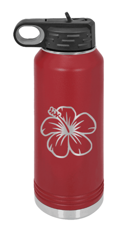 Hibiscus Flower - 32oz Water Bottle Laser Engraved- Maroon