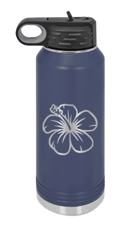 Hibiscus Flower - 32oz Water Bottle Laser Engraved- Navy