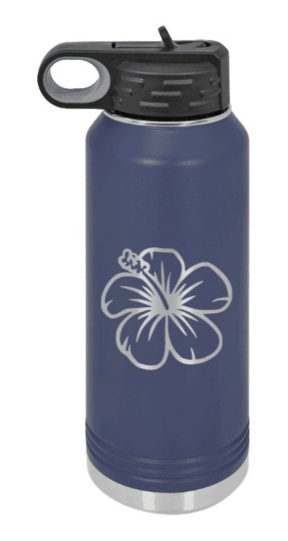 Hibiscus Flower - 32oz Water Bottle Laser Engraved- Navy