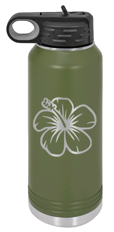 Hibiscus Flower - 32oz Water Bottle Laser Engraved- Olive