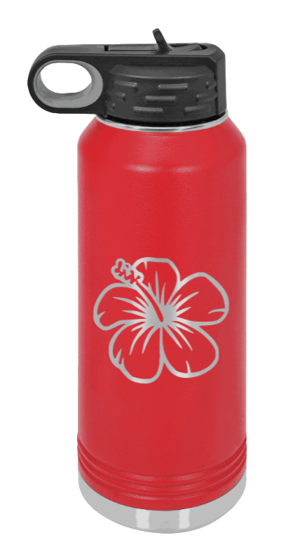 Hibiscus Flower - 32oz Water Bottle Laser Engraved- Red