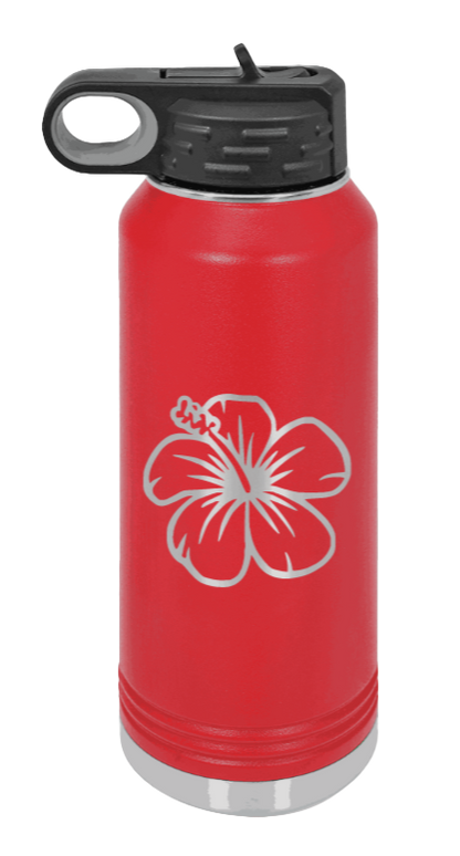 Hibiscus Flower - 32oz Water Bottle Laser Engraved- Red