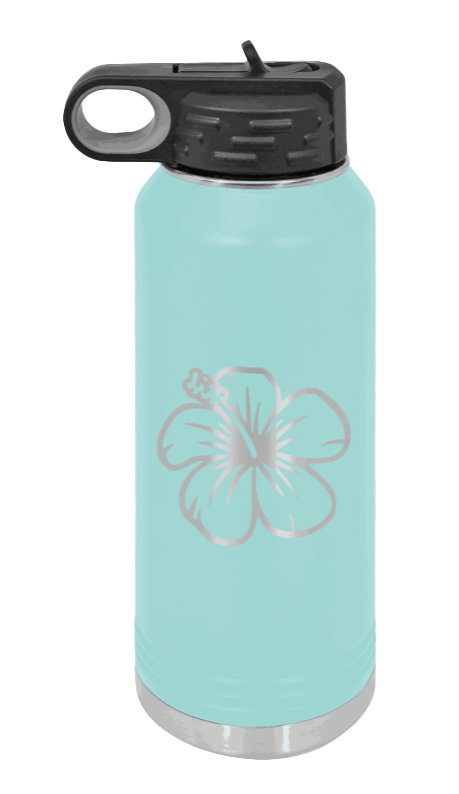 Hibiscus Flower - 32oz Water Bottle Laser Engraved- Teal