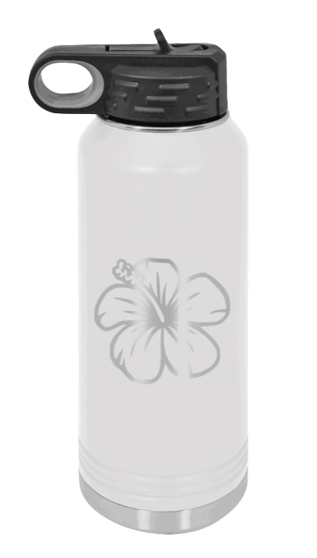 Hibiscus Flower - 32oz Water Bottle Laser Engraved- White