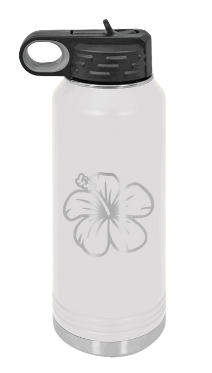Hibiscus Flower - 32oz Water Bottle Laser Engraved- White