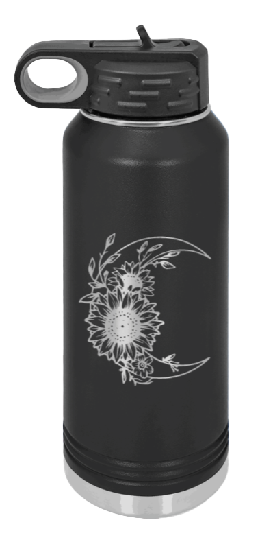 Sunflower Moon - 32oz Water Bottle Laser Engraved- Black