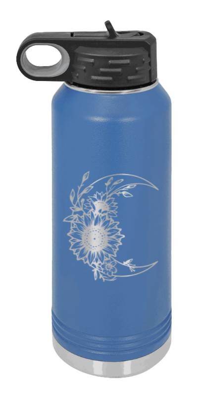 Sunflower Moon - 32oz Water Bottle Laser Engraved- Royal Blue