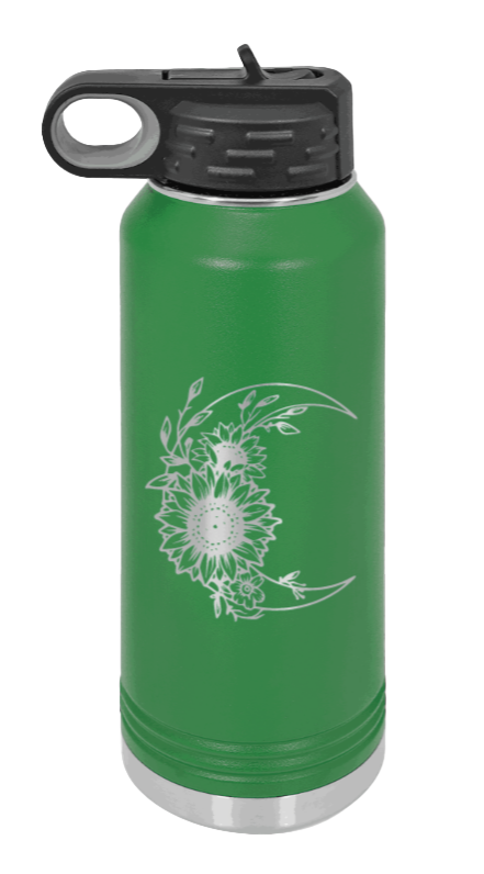Sunflower Moon - 32oz Water Bottle Laser Engraved- Green