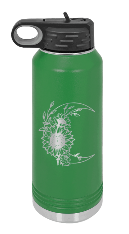 Sunflower Moon - 32oz Water Bottle Laser Engraved- Green
