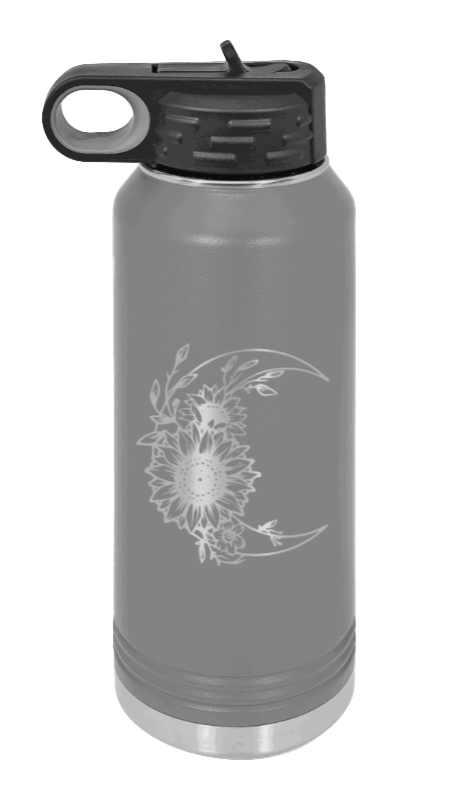 Sunflower Moon - 32oz Water Bottle Laser Engraved- Dark Grey