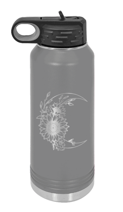 Sunflower Moon - 32oz Water Bottle Laser Engraved- Dark Grey