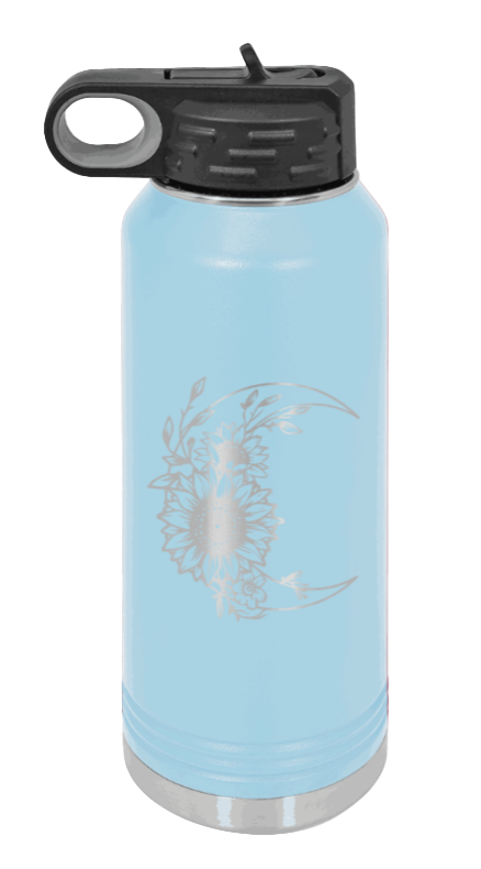 Sunflower Moon - 32oz Water Bottle Laser Engraved- Light Blue