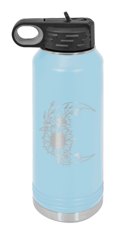Sunflower Moon - 32oz Water Bottle Laser Engraved- Light Blue