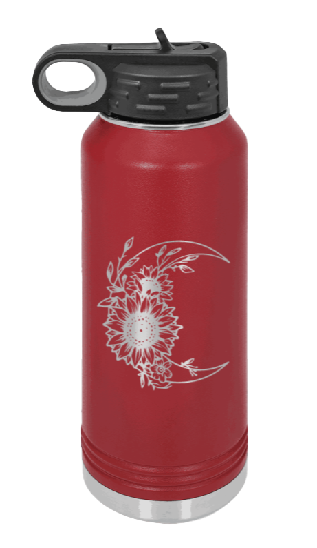 Sunflower Moon - 32oz Water Bottle Laser Engraved- Maroon