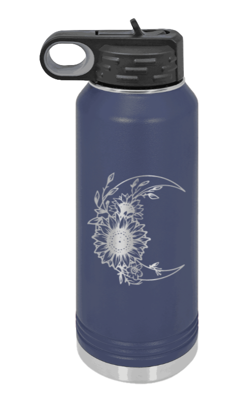 Sunflower Moon - 32oz Water Bottle Laser Engraved- Navy