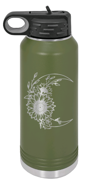 Sunflower Moon - 32oz Water Bottle Laser Engraved- Olive