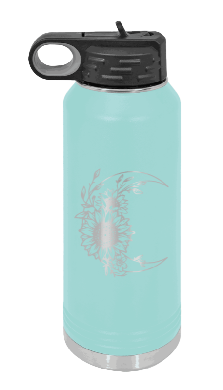 Sunflower Moon - 32oz Water Bottle Laser Engraved- Teal