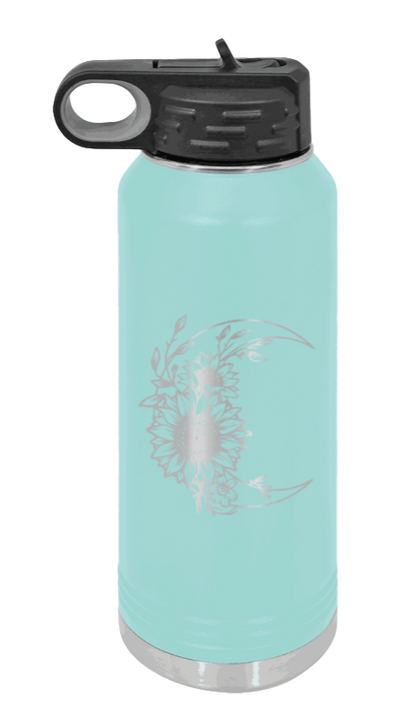 Sunflower Moon - 32oz Water Bottle Laser Engraved- Teal