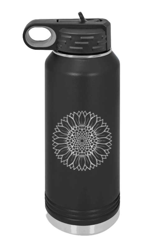 Sunflower - 32oz Water Bottle Laser Engraved- Black