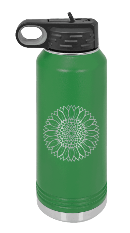 Sunflower - 32oz Water Bottle Laser Engraved- Green